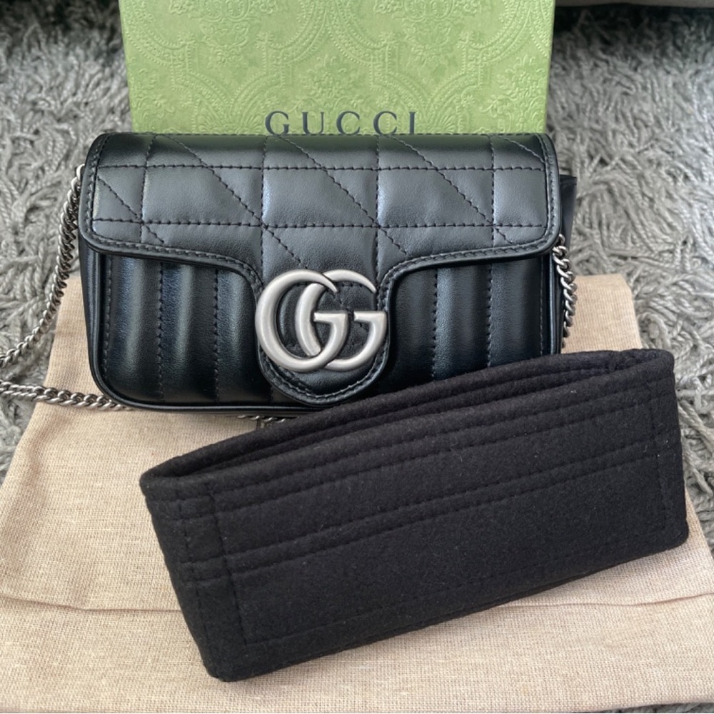 Gucci Black Matelassé Mini Shoulder Bag with Silver GG